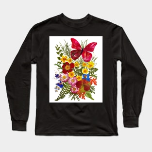 Butterfly Print Flowers Flower Print Butterfly Floral Print Floral Wall Art Butterfly Poster Fern Print Long Sleeve T-Shirt